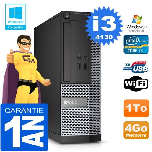 PC de escritorio Dell 3020 SFF - Intel Core i3-4130, 4 GB de RAM, 1 TB HDD, Unidad óptica DVD, WiFi, Windows 7 Pro