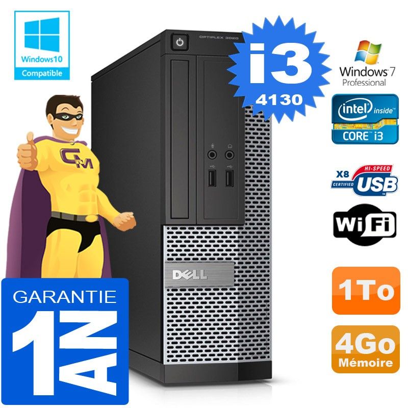 Dell 3020 SFF Desktop PC - Core i3-4130, 4GB RAM, 1TB HDD, DVD Drive, WiFi, Windows 7 Pro