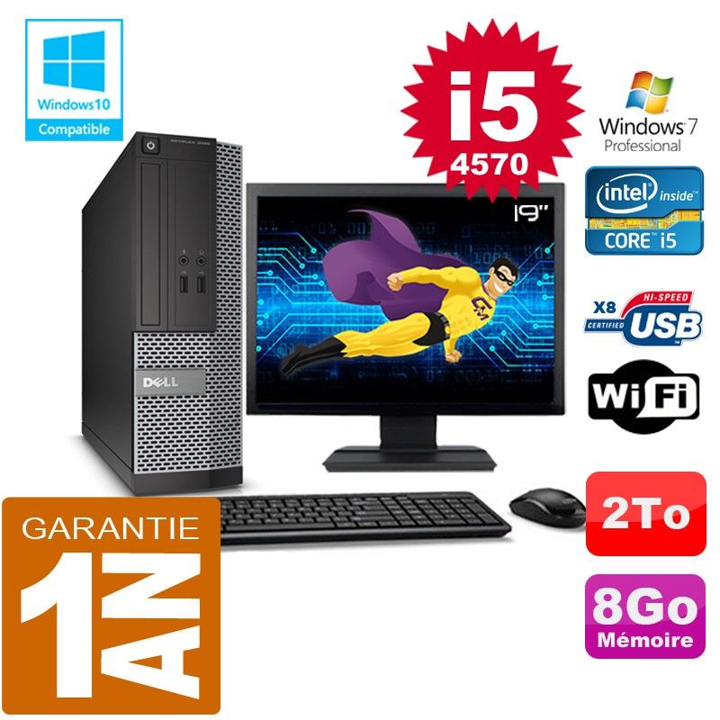 Ordinateur de bureau Dell 3020 SFF - Processeur Intel Core i5-4570, 8 Go de RAM, 2 To HDD, WiFi, Windows 7 Pro