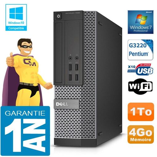 PC Dell 7020 SFF - Procesador Intel Pentium G3220, 4GB de RAM, 1TB HDD, Grabadora de DVD, WiFi, Windows 7 Profesional