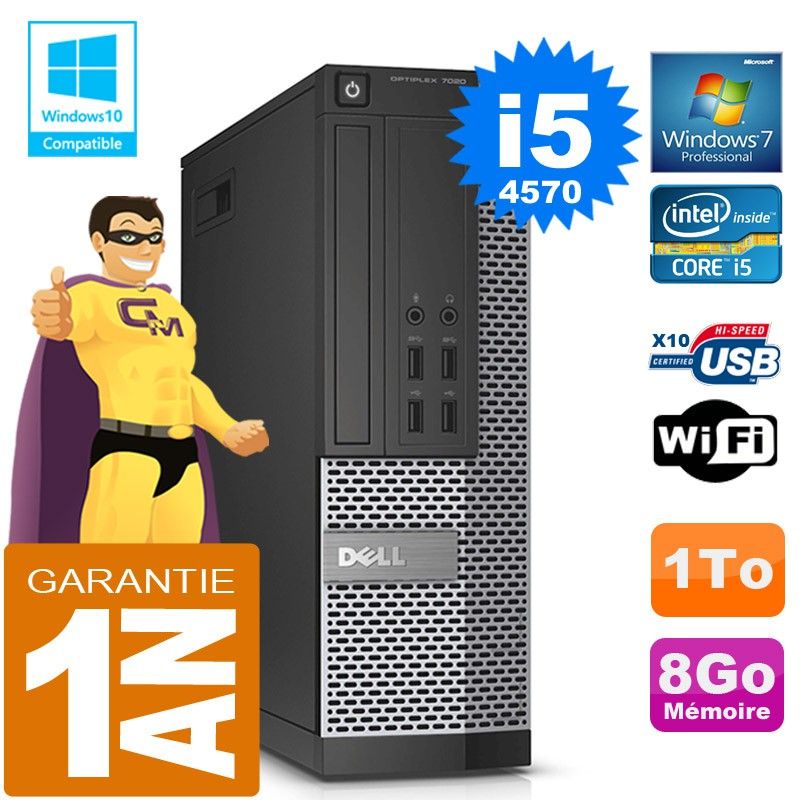 Dell 7020 SFF Computer - Core i5, 8GB RAM, 1TB HDD, DVD Drive, WiFi, Windows 7 Pro