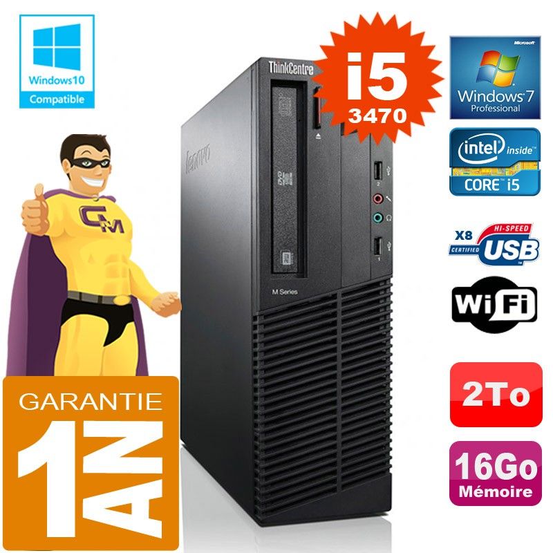 Lenovo M92p SFF Core i5-3470 16GB RAM 2TB Hard Drive DVD Burner WiFi Windows 7 PC