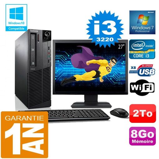Computadora de escritorio Lenovo M92p SFF Core i3-3220 8 GB de RAM 2 TB HDD WiFi Windows 7 Pro