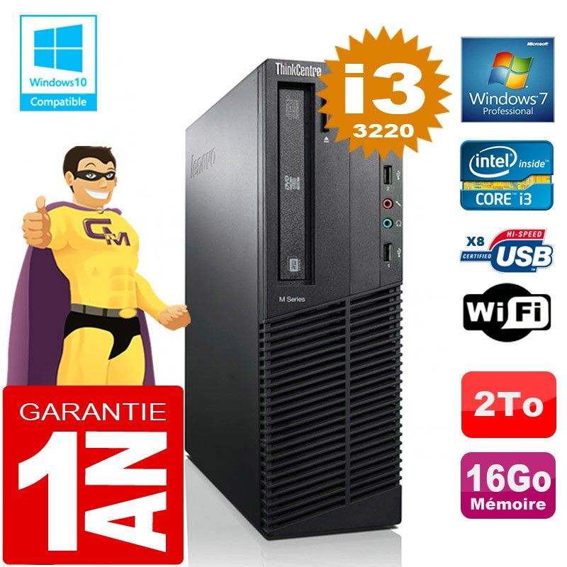 Lenovo M92p SFF Core i3-3220 16GB RAM 2TB Hard Drive DVD Burner WiFi Windows 7 PC