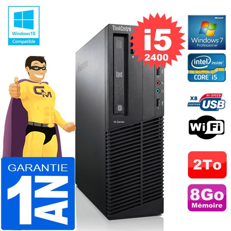Lenovo M92p SFF Core i5-2400 8GB RAM 2TB HDD DVD Burner WiFi Windows 7 PC