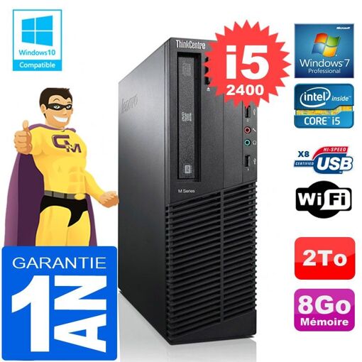 PC de escritorio Lenovo M92p SFF, Intel Core i5-2400, 8 GB RAM, 2 TB HDD, Gravador de DVD, WiFi, Windows 7 Pro