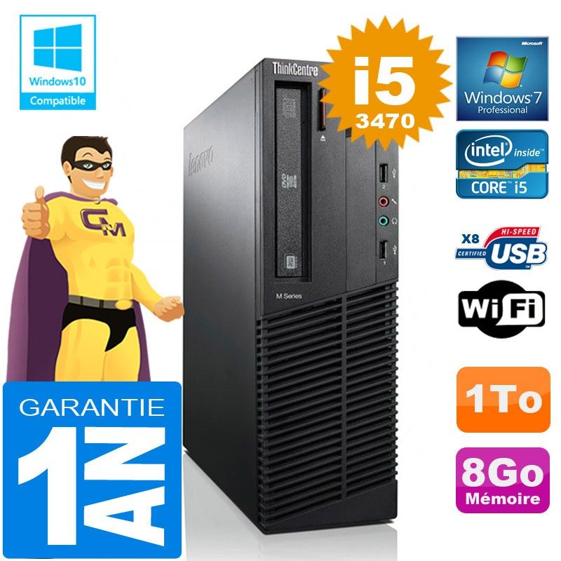 Lenovo M92p SFF Core i5-3470 8GB RAM 1TB HDD DVD Writer WiFi Windows 7 PC