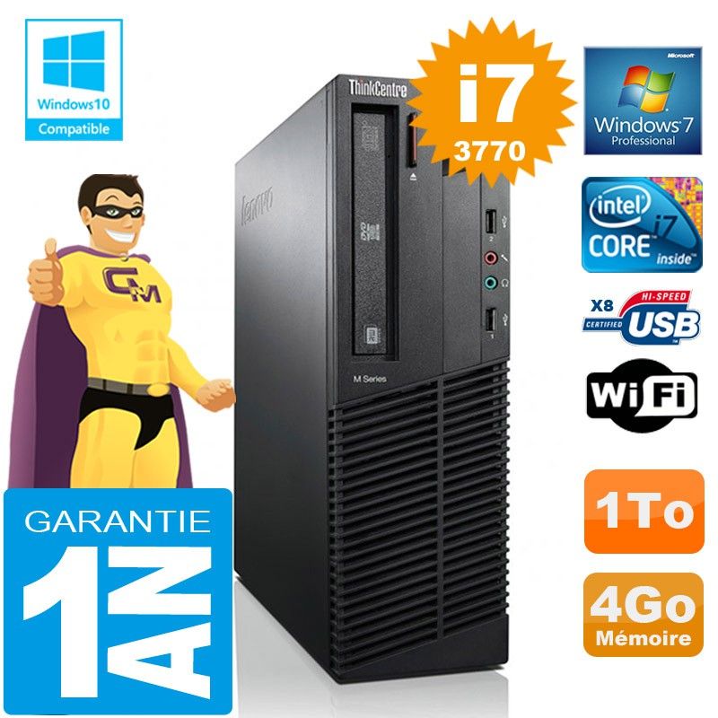 Lenovo M92p SFF Core i7-3770 4GB RAM 1TB HDD DVD Writer WiFi Windows 7 Computer