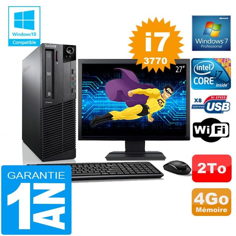 Lenovo M92p SFF Core i7-3770 4GB RAM 2TB HDD WiFi Windows 7 Pro Computer