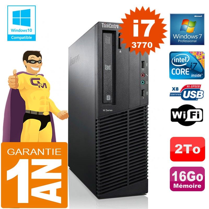 Lenovo M92p SFF Core i7-3770 16GB 2TB DVD WiFi Windows 7 PC