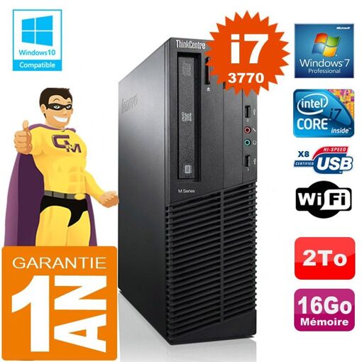 PC Lenovo M92p SFF con procesador Intel Core i7-3770, 16GB RAM, disco duro de 2TB, grabadora de DVD, WiFi y Windows 7 Pro
