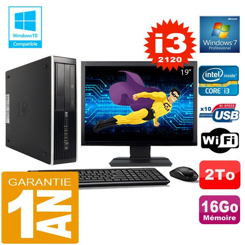 HP Compaq 8300 SFF Core i3-2120 16GB RAM 2TB WiFi Windows 7 Pro 19" Screen PC