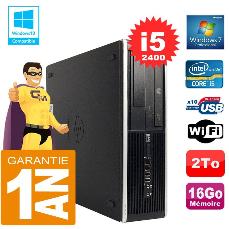 HP Compaq Elite 8300 SFF Desktop PC - Intel Core i5-2400, 16GB RAM, 2TB HDD, DVD Burner, WiFi, Windows 7 Pro