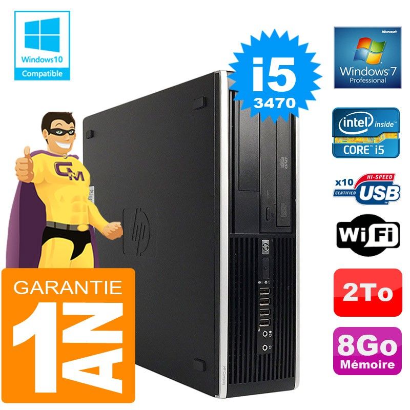 HP Compaq Elite 8300 SFF Desktop Computer - Core i5-3470, 8GB RAM, 2TB HDD, DVD Burner, WiFi, Windows 7 Pro