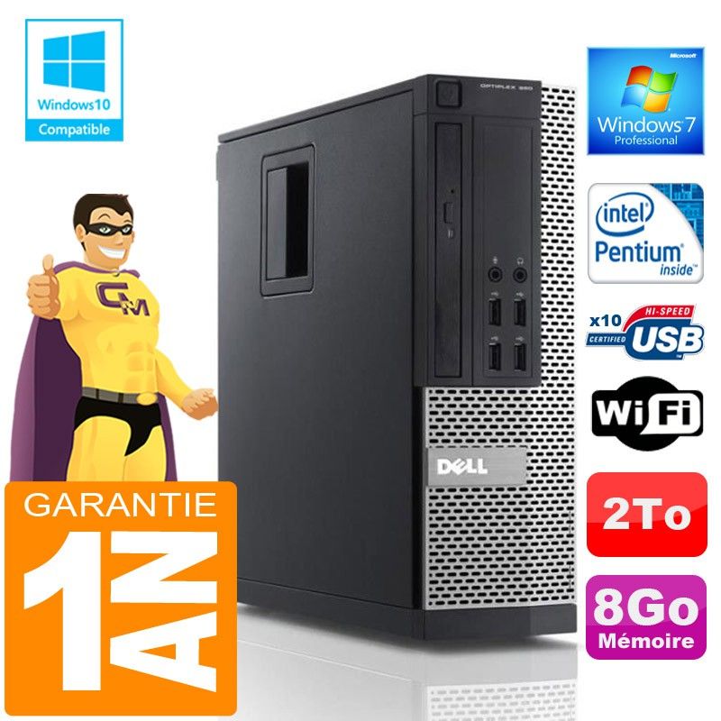 Dell 990 SFF Desktop PC - Intel Pentium G840, 8GB RAM, 2TB HDD, WiFi, Windows 7 Pro