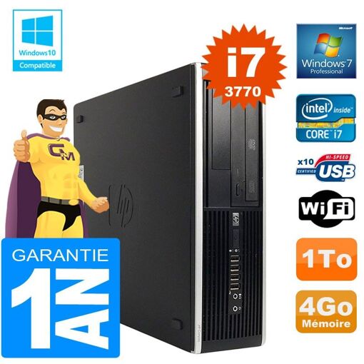 PC de escritorio HP Compaq 8300 SFF - Procesador Intel Core i7, 4GB de RAM, 1TB HDD, Unidad de DVD, WiFi, Windows 7 Pro