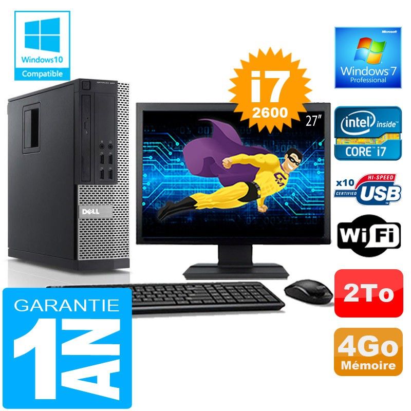 Dell 990 SFF Desktop - Core i7-2600, 4GB RAM, 2TB HDD, WiFi, Windows 7 Pro