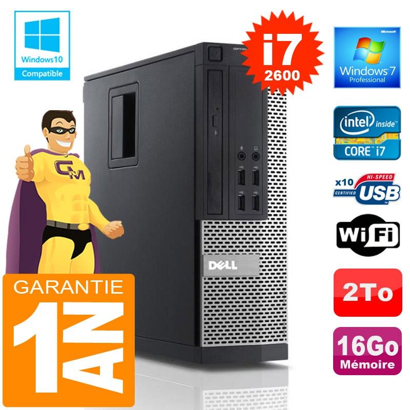 Dell 990 SFF Desktop - Intel Core i7-2600, 16GB RAM, 2TB HDD, WiFi, Windows 7 Pro
