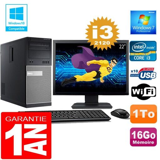 Ordenador de escritorio Dell 7010 MT - Procesador Intel® Core i3-2120, 16 GB RAM, 1 TB HDD, WiFi, Windows 7 Pro