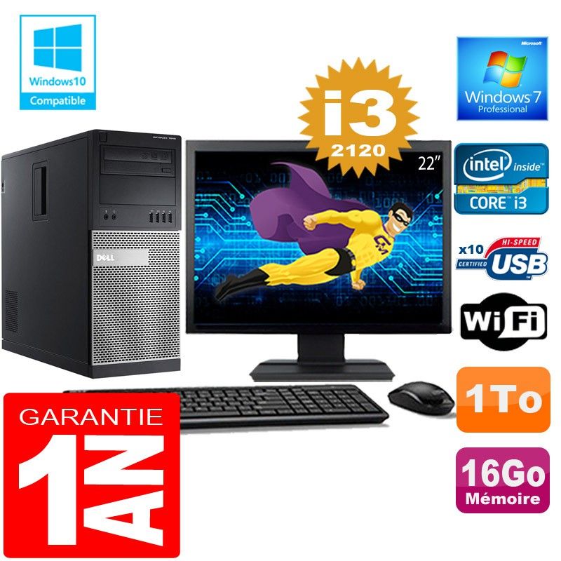 Dell 7010 MT Desktop - Core i3-2120, 16GB RAM, 1TB HDD, WiFi, Windows 7 Pro