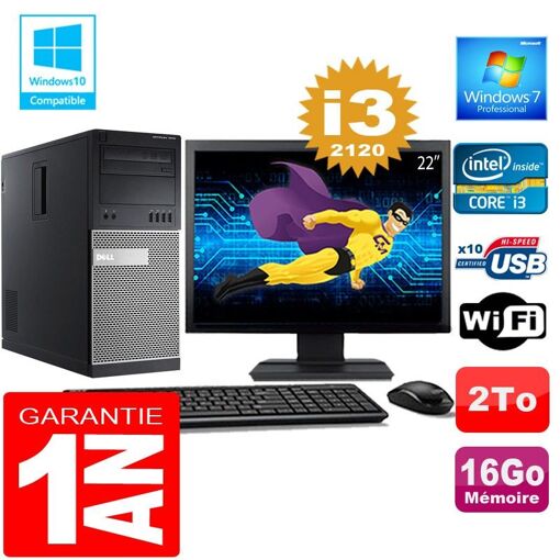 Torre PC Dell 7010 - Procesador Intel Core i3-2120, 16 GB de RAM, 2 TB HDD, WiFi, Windows 7 Profesional