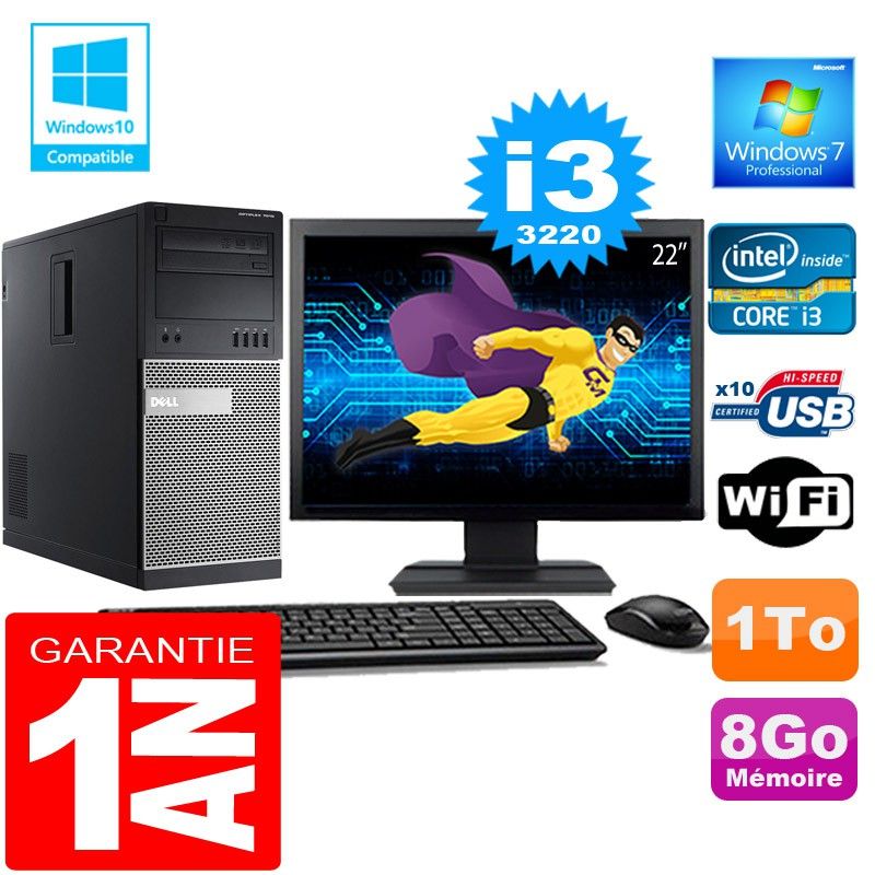 Dell 7010 Tower PC - Core i3-3220, 8GB RAM, 1TB HDD, WiFi, Windows 7 Pro