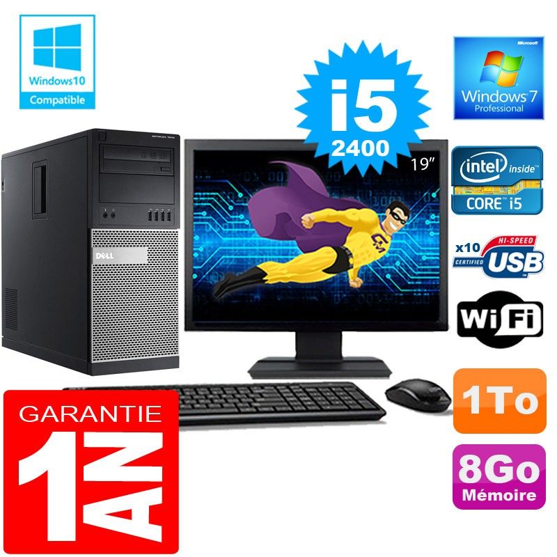 Dell 7010 MT Desktop Computer - Intel Core i5-2400, 8GB RAM, 1TB HDD, WiFi, Windows 7 Pro