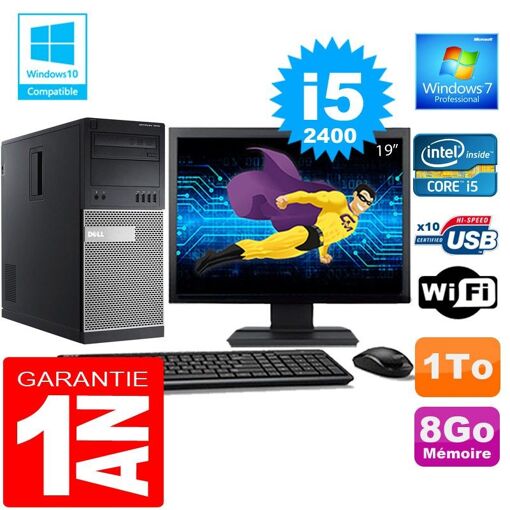 Computadora de escritorio Dell 7010 MT - Procesador Intel Core i5-2400, 8 GB de RAM, 1 TB HDD, WiFi, Windows 7 Pro