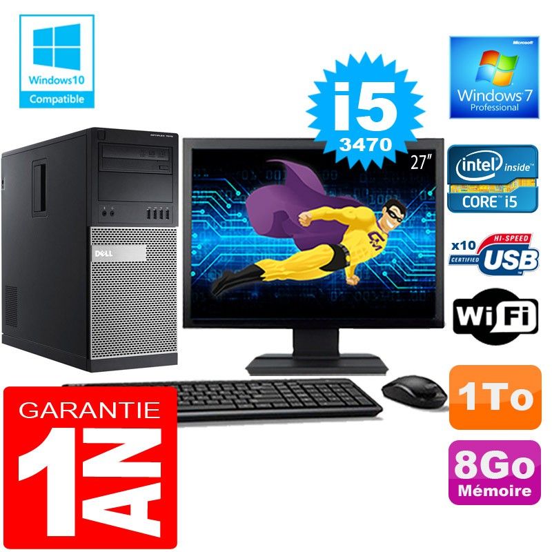 Dell 7010 MT Tower - Intel Core i5-3470, 8GB RAM, 1TB HDD, WiFi, Windows 7 Pro