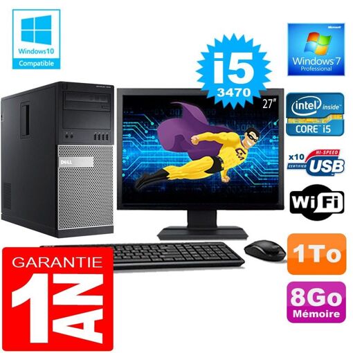 Torre Dell 7010 - Procesador Intel Core i5-3470, 8 GB de RAM, 1 TB HDD, WiFi, Windows 7 Profesional
