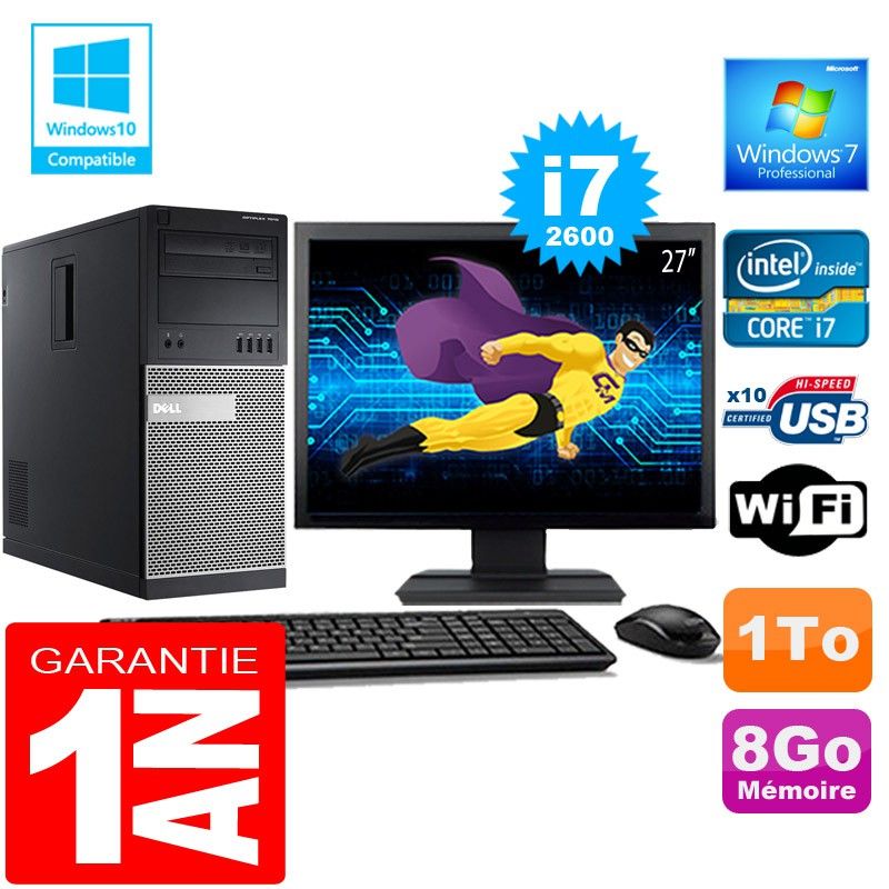 Dell 7010 MT Tower - Intel Core i7-2600, 8GB RAM, 1TB HDD, WiFi, Windows 7 Pro