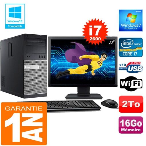 PC de torre Dell 7010 con procesador Core i7-2600 de 3,4 GHz, 16 GB de RAM y disco duro de 2 TB con WiFi