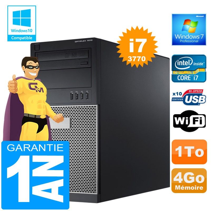 Dell 7010 MT Desktop - Core i7-3770, 4GB RAM, 1TB HDD, DVD Burner, WiFi, Windows 7 Pro