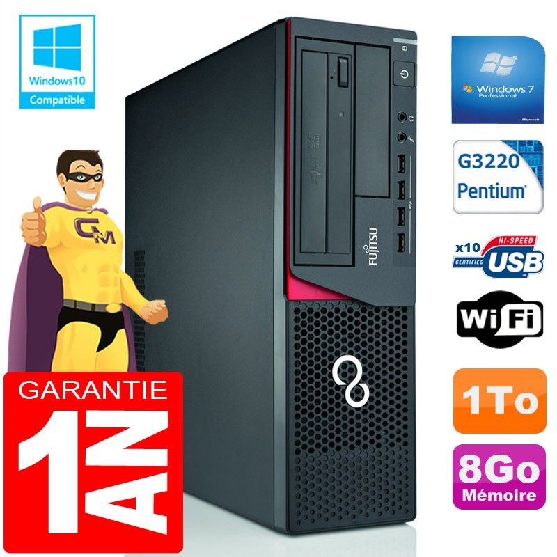 Fujitsu Esprimo E720 E85+ SFF Desktop PC - Intel Pentium G3220, 8GB RAM, 1TB HDD, WiFi, Windows 7 Pro