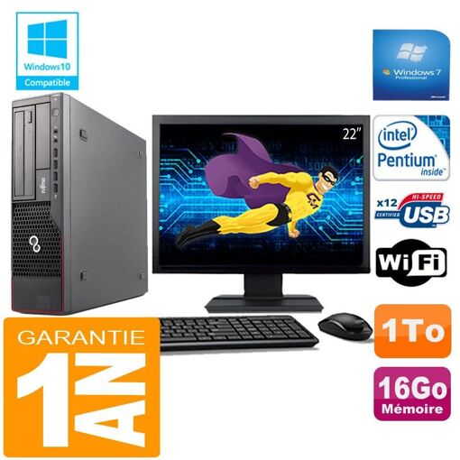 PC de escritorio Fujitsu Esprimo E700 E90+ (Factor forma pequeña) - Procesador Intel Pentium G840, 16 GB de RAM, 1 TB HDD, WiFi, Windows 7 Profesional