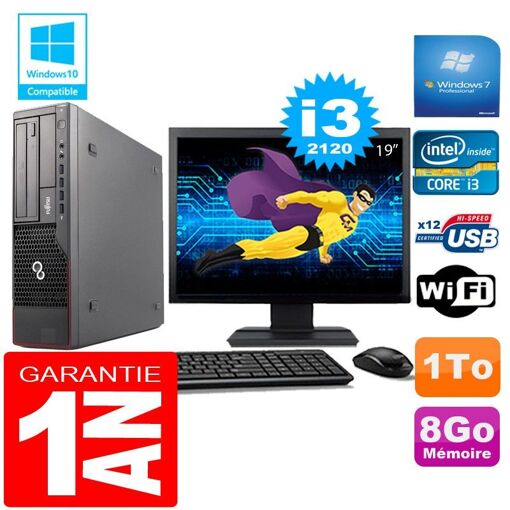 Fujitsu Esprimo E700 E90+ SFF Procesador Intel Core i3-2120 8GB 1TB WiFi Windows 7 Pro Pantalla de 19"