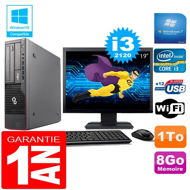 Fujitsu Esprimo E700 E90+ SFF Core i3-2120 8GB 1TB WiFi Windows 7 Pro 19" Screen