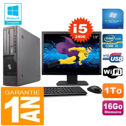Fujitsu Esprimo E700 E90+ SFF con procesador Intel Core i5-2400, 3,10 GHz, 16 GB RAM, disco duro de 1 TB, WiFi, Windows 7 Pro y pantalla de 19 pulgadas