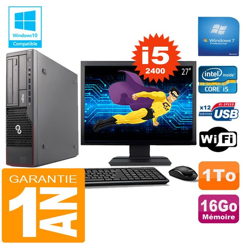 Fujitsu Esprimo E700 E90+ SFF Core i5-2400 16GB 1TB WiFi Windows 7 Pro 27" Monitor
