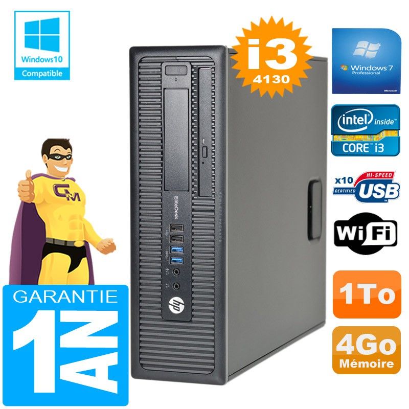 HP EliteDesk 800 G1 SFF Core i3-4130 4GB 1TB DVD Writer WiFi Windows 7