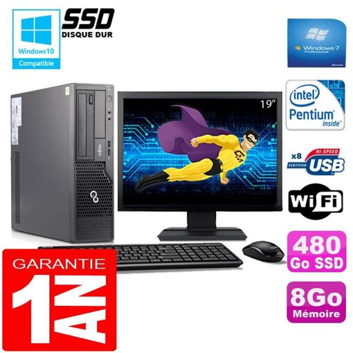 Computadora de escritorio Fujitsu Esprimo E500 E85+ SFF - Procesador Intel G640 2.8 GHz, 8 GB de RAM, SSD de 480 GB, WiFi, Windows 7 Pro