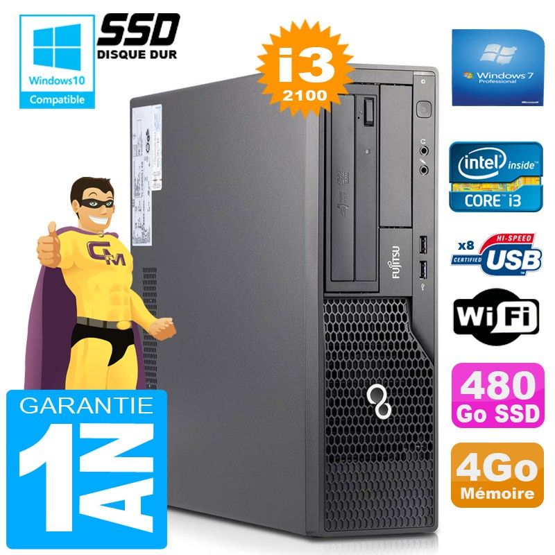 Fujitsu Esprimo E500 E85+ SFF Core i3-2100 4GB RAM 480GB SSD WiFi Windows 7