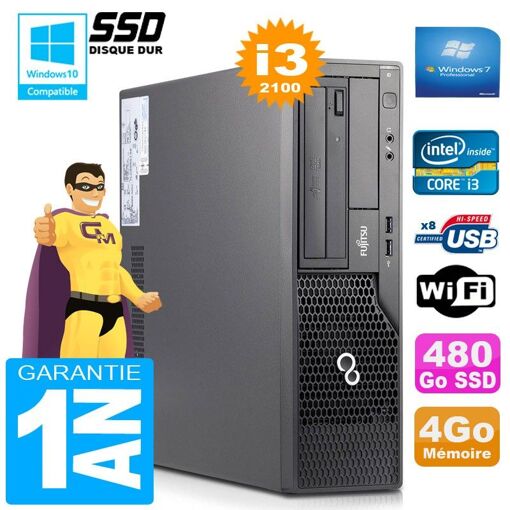 Fujitsu Esprimo E500 E85+ SFF con procesador Intel Core i3-2100, 4 GB de RAM, 480 GB SSD y WiFi, Windows 7