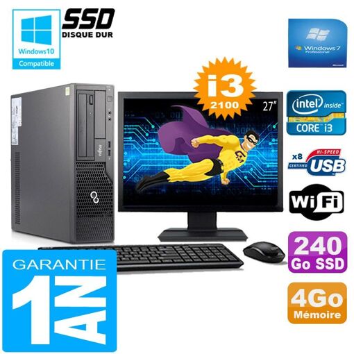 Computadora de escritorio Fujitsu Esprimo E500 E85+ SFF - Procesador Intel Core i3-2100, 4 GB de RAM, 240 GB SSD, WiFi, Windows 7 Pro