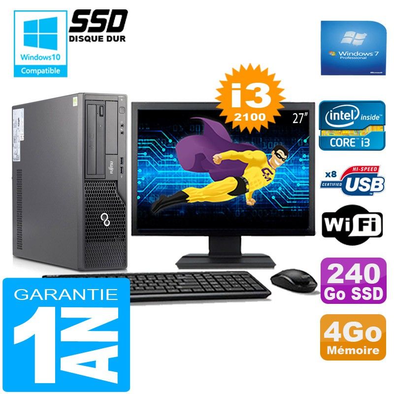 Fujitsu Esprimo E500 E85+ SFF Desktop - Intel Core i3-2100, 4GB RAM, 240GB SSD, WiFi, Windows 7 Pro
