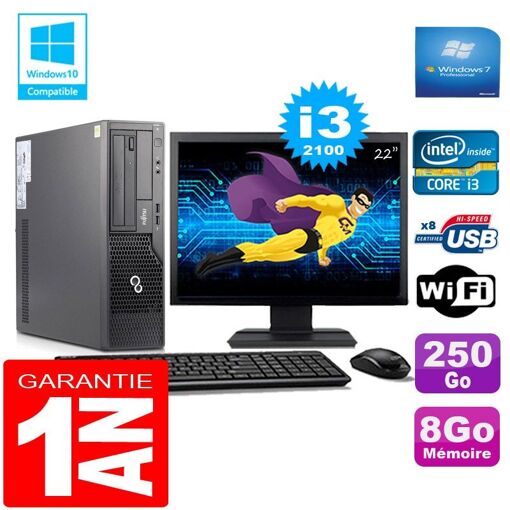 Fujitsu Esprimo E500 E85+ SFF I3-2100 8GB RAM 250GB SSD WiFi W7 Pantalla 22'