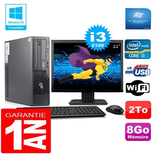 PC de escritorio compacto Fujitsu Esprimo E500 E85+ con procesador Intel Core i3-2100, 8GB de RAM, disco duro de 2TB, WiFi y pantalla de 22'
