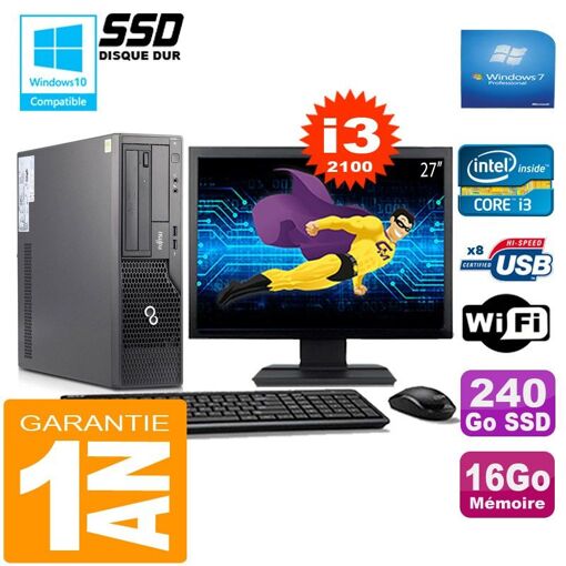Ordenador de sobremesa Fujitsu Esprimo E500 E85+ SFF - Procesador Intel Core i3-2100, 16 GB de RAM, SSD de 240 GB, WiFi, Windows 7 Profesional