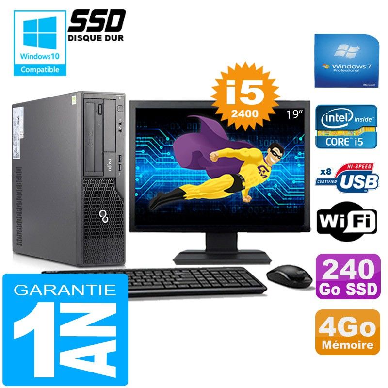 Fujitsu Esprimo E500 E85+ SFF I5-2400 4GB 240GB SSD WiFi Win7 19inch Screen