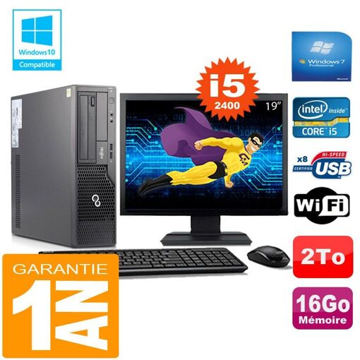 Fujitsu Esprimo E500 E85+ SFF Intel Core i5-2400 16GB 2TB WiFi Windows 7 Pro Pantalla de 19 pulgadas